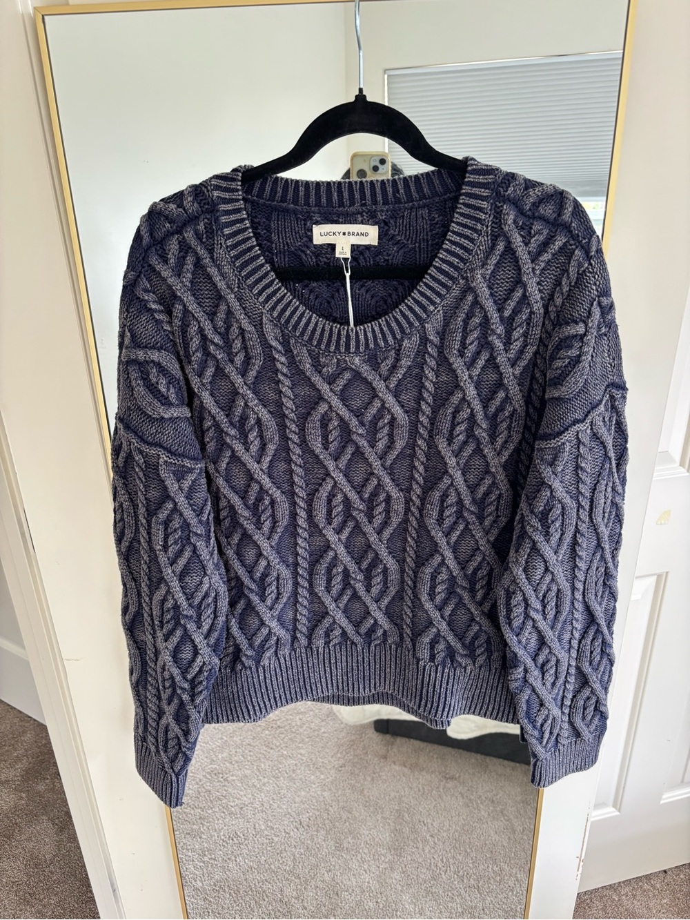 Lucky Brand Navy Cable Knit Crewneck Sweater